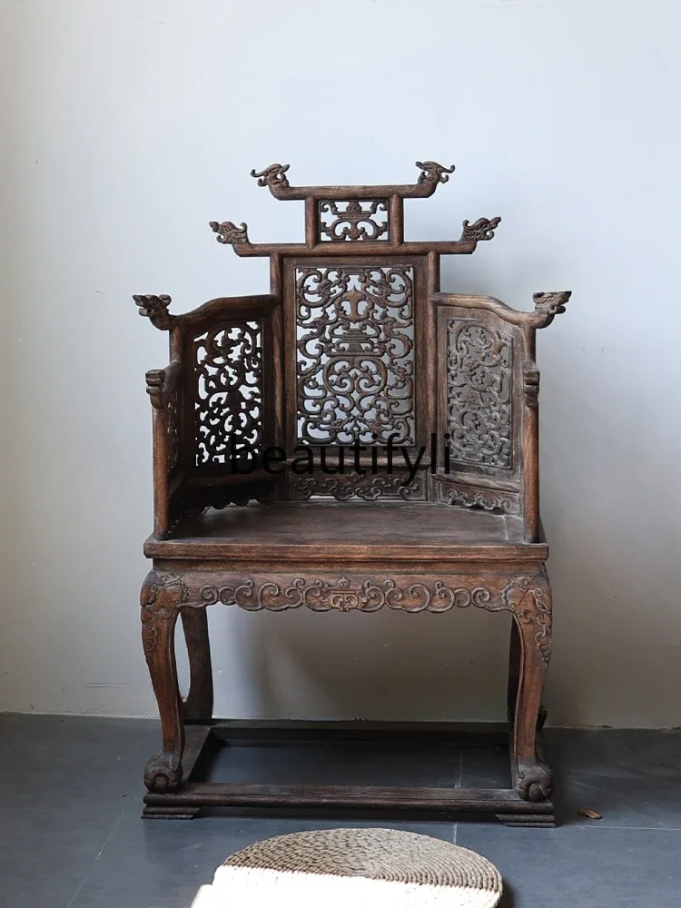 Throne dragon chair master position Chinese solid wood antique old Ming and Qing classical armchair old object rosewood