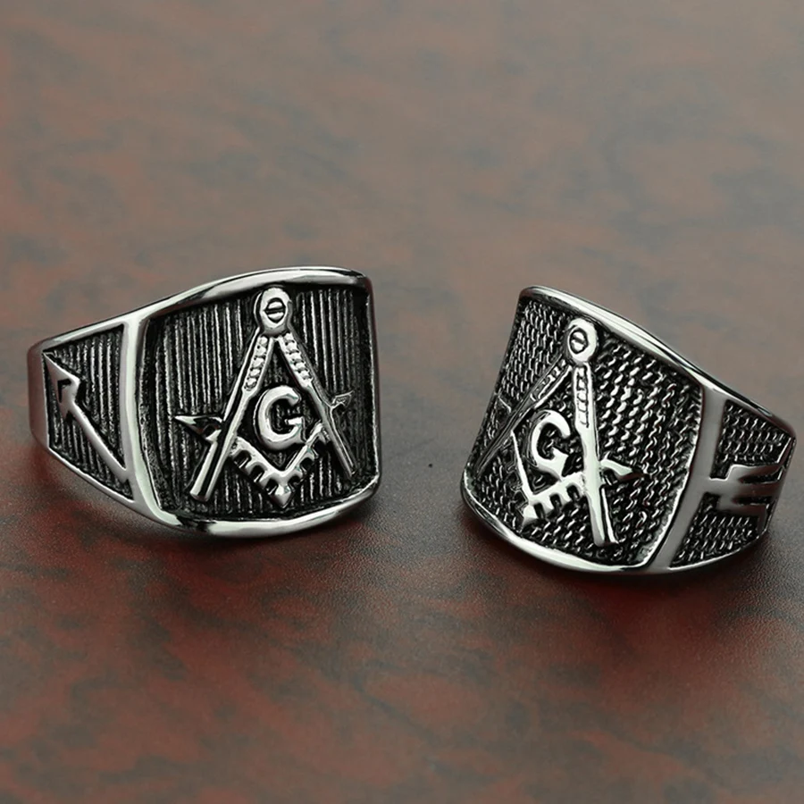 

Custom Silver Masonic Ring Stainless Steel Freemasonry Compass Square Free Mason Ring Mens Women Wholesale