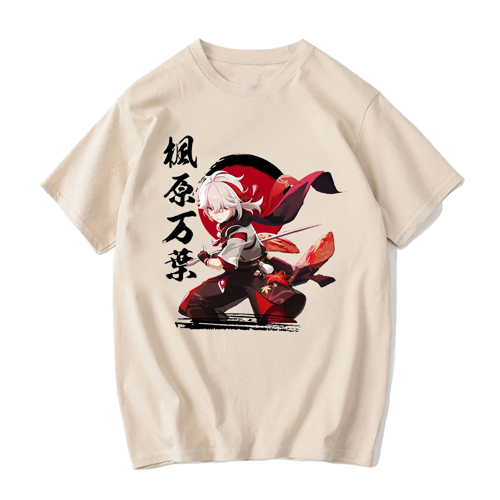 100% Cotton Tshirt Genshin Impact T shirt Women Graphic Tees Hot Game Printing Tops Girls Cartoon T-shirt Kaedehara Kazuha Tees