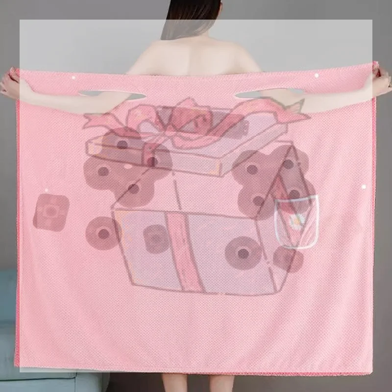 【CC】Women Wearable Bath Wrap Towel Long Washable Bathroom Bathrobe Attractive Color, Easy To Put On And Take Off
