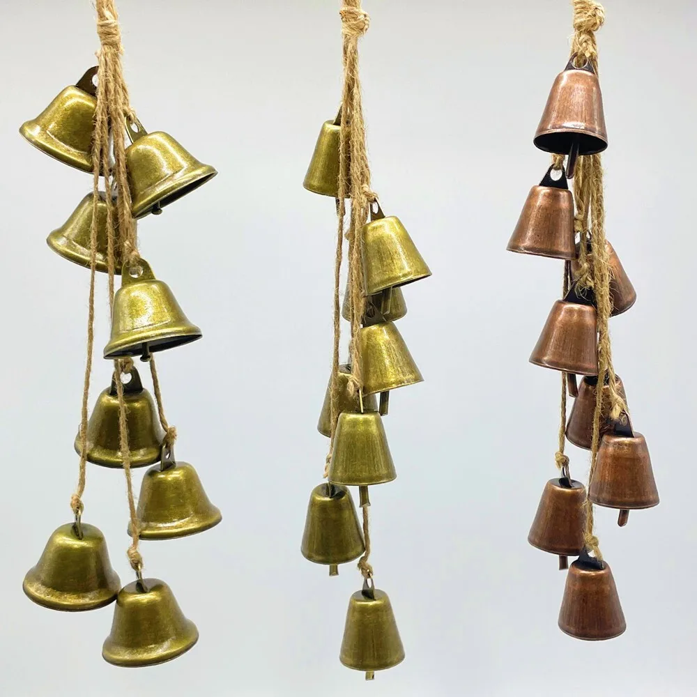 

Hemp Rope Christmas Trumpet Bell Wall Hanging Iron Art Craft DIY Wind Chime Pendant Decor for Home Garden Porch Yard Outdoor