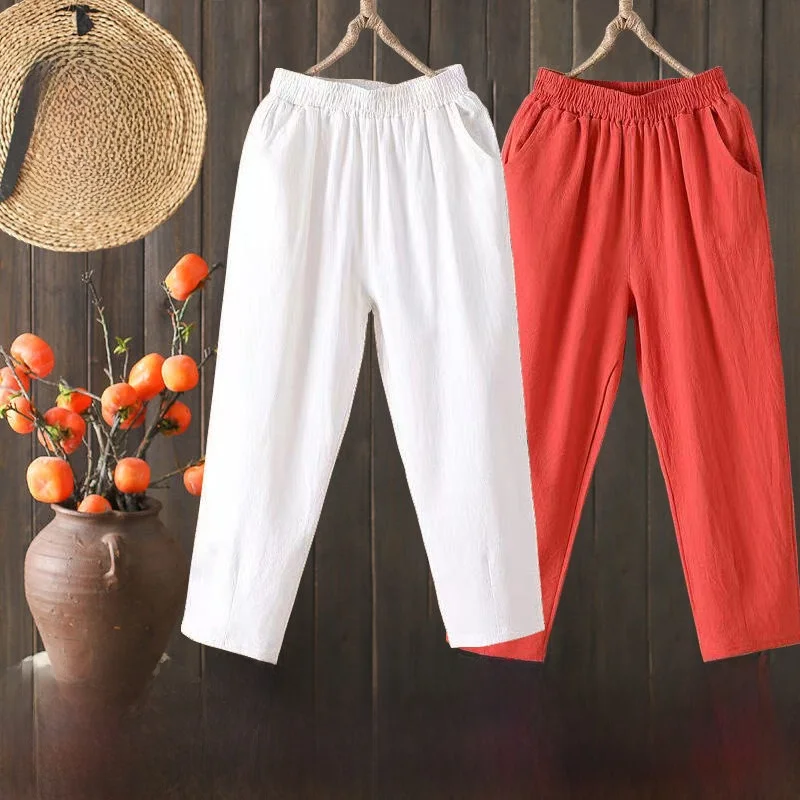High Waist Cotton Harajuku Pants Women's Summer Slimming Casual Loose Large Size Carrot Pants Single Two-Piece Set