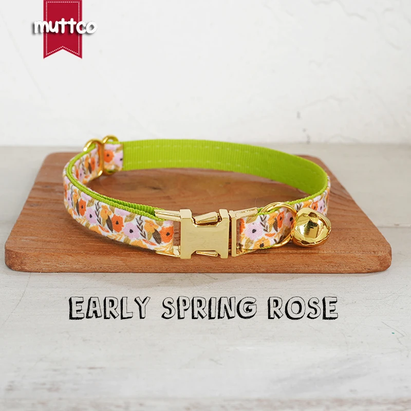 MUTTCO Retail Beautiful Flower Pattern Design Handmade collar Unique Design EARLY SPRING ROSE Cat collar 2 size UCC204