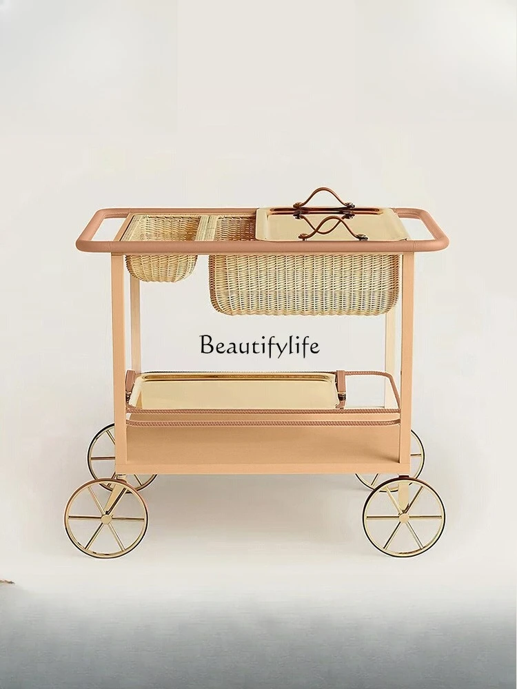 

Light luxury sofa side table mobile cart coffee table