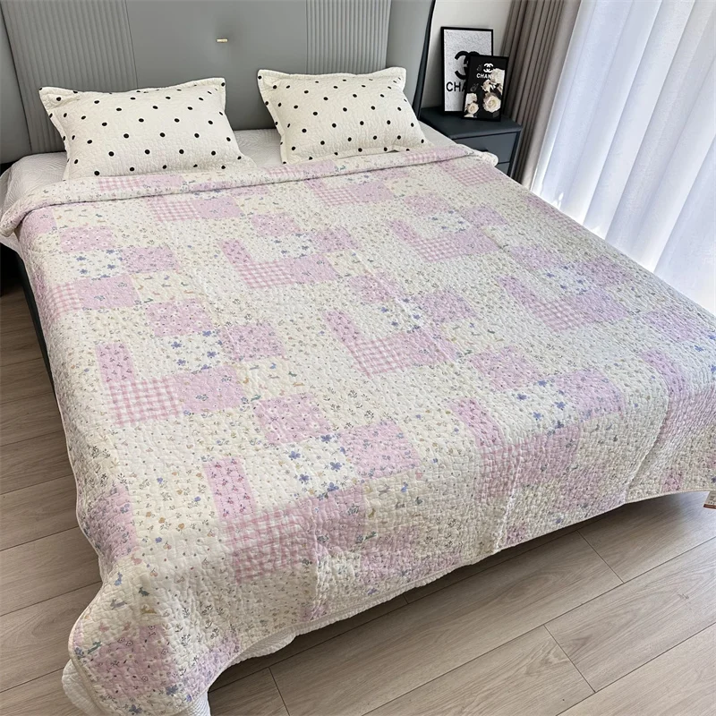 Twill Cotton Quilt Blanket Throw Quilted Bedspread for All Seasons Lightweight Summer Coverlet Padding Sofa Bed Cover Home Decor