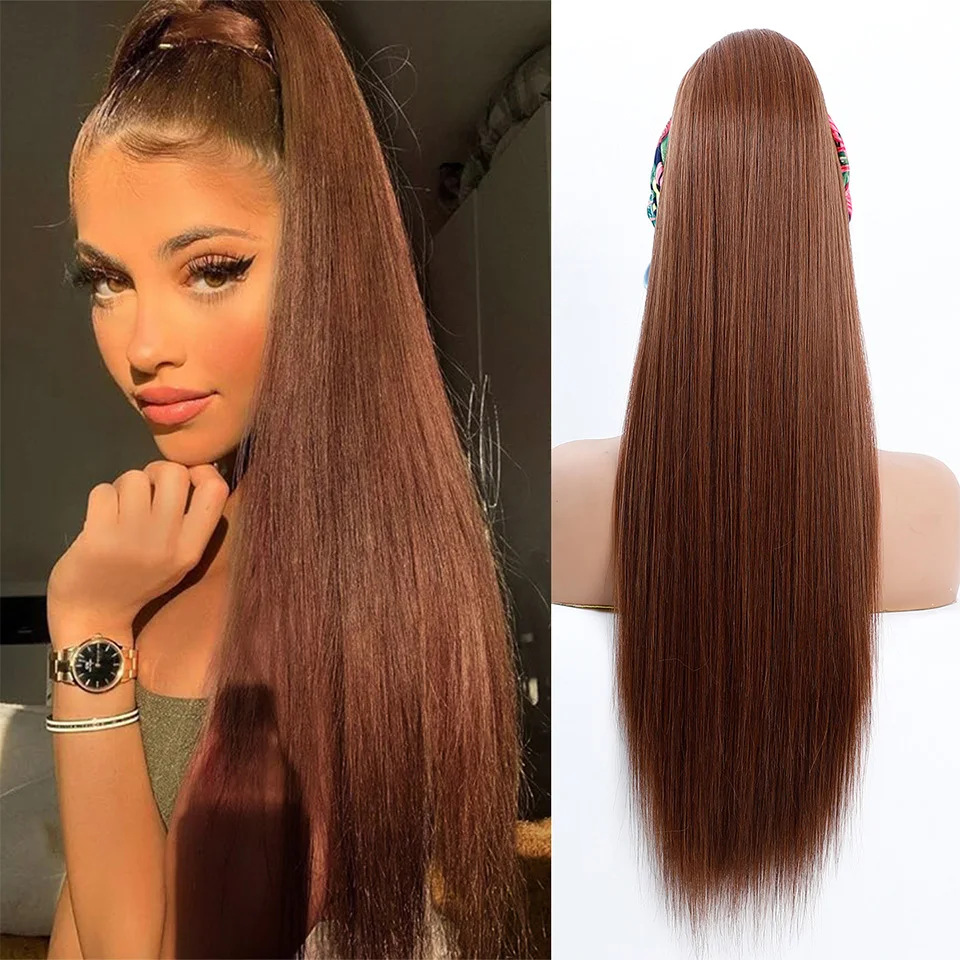 

Coffee Color Drawstring Ponytail Hair Extension Long Synthetic Hair Straight Ponytail Extensions 28 Inch Ponytail Hair Extension