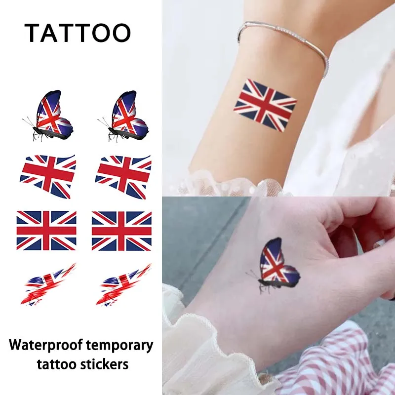 

British Flag Temporary Tattoo Sticker, Long-lasting Waterproof, Realistic Non-reflective Fake Tattoo, for Men and Women