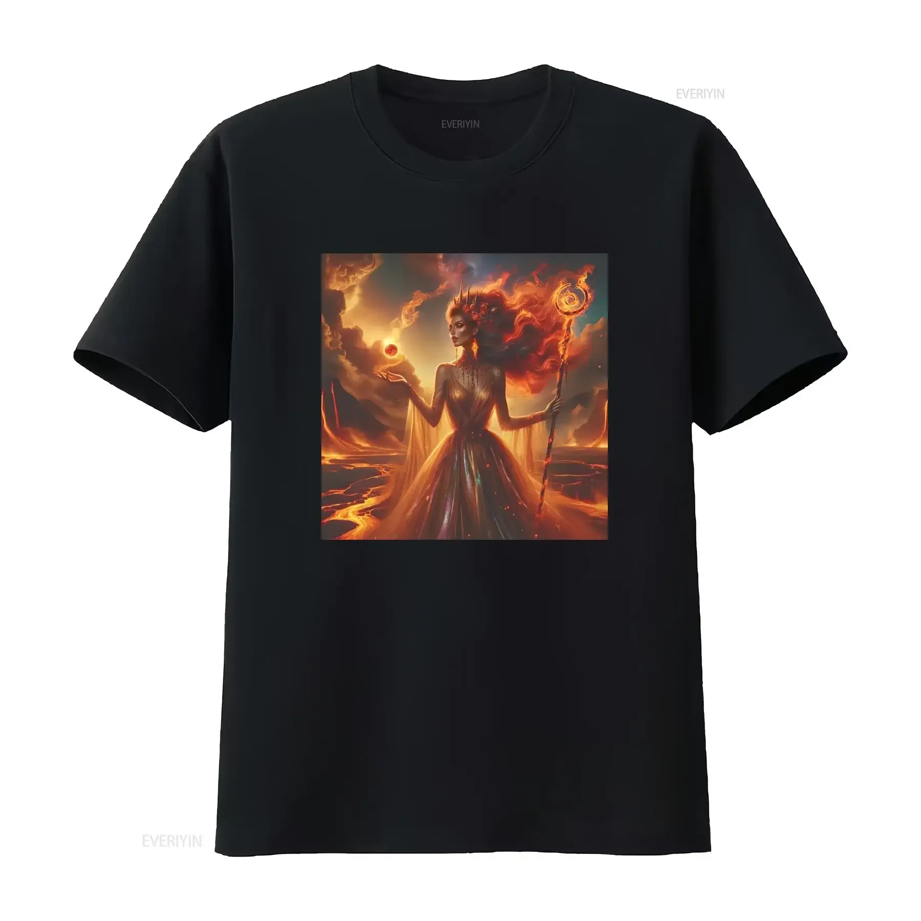 Adult T Shirt Fiery Sorceress Digital Art Flames vintage Washed Stylish Stretched streetwear fashion designer clothes graphic