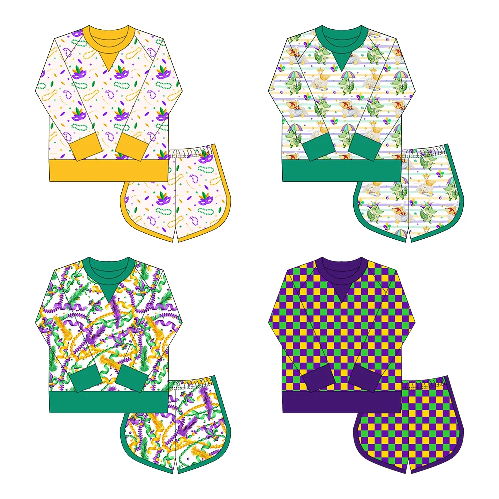 طقم ملابس رياضية للفتيات من Mardi Gras Mask-Crown بأكمام طويلة وسروال قصير مكون من قطعتين للأطفال #2