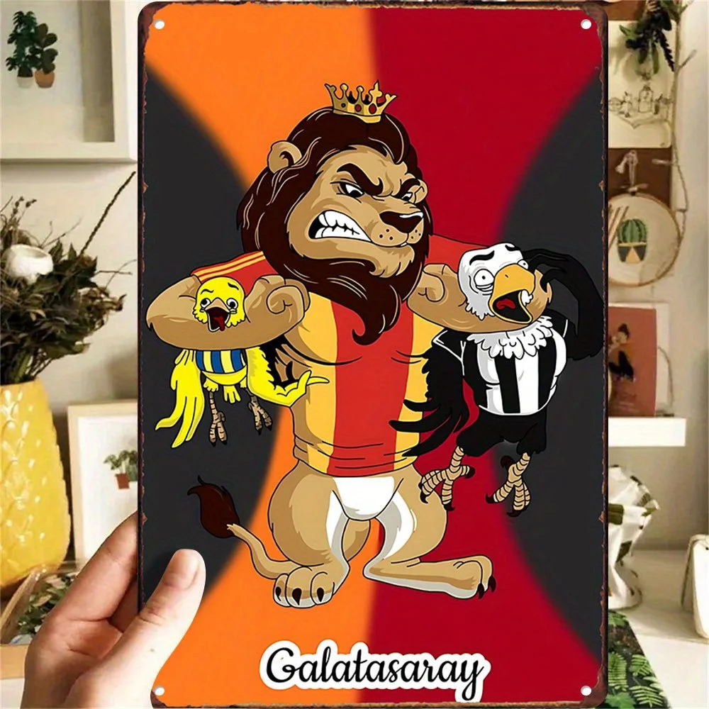 - Letrero de pared de metal vintage Galatasaray - Ilustración de León Regal y compañero, rayas atrevidas, para universidad, bar, cafetería