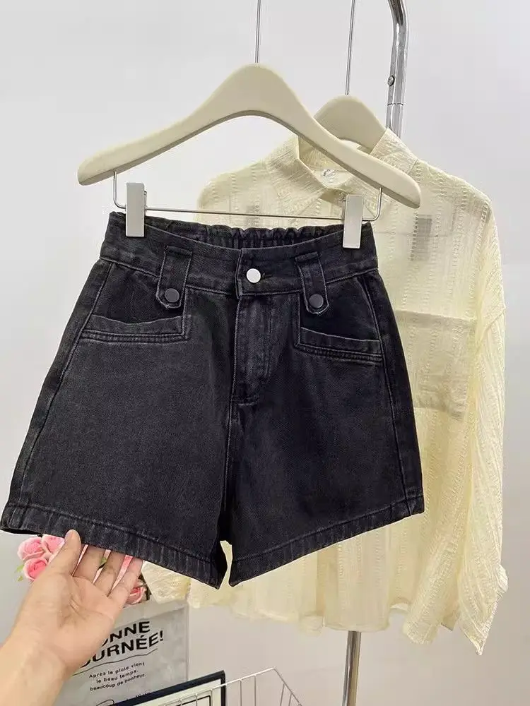 New High Waist Loose Denim Shorts Women's Summer Versatile Vintage A-Line Wide Leg Short Korean Style Casual Jean Shorts