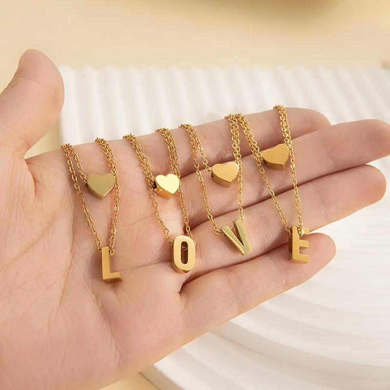 

Cute Unique Gold Plated Love Heart 26 Letters Multilayer Necklace Chains Fashion Elegant Necklaces Girl Jewelry Accessories Gift