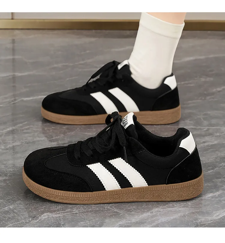 Damen Retro-Streifen-Sneaker mit Gummisohle, Schnürung, flache Schuhe, modische, vielseitige Freizeitschuhe zum Gehen für den täglichen Gebrauch – Detail 13