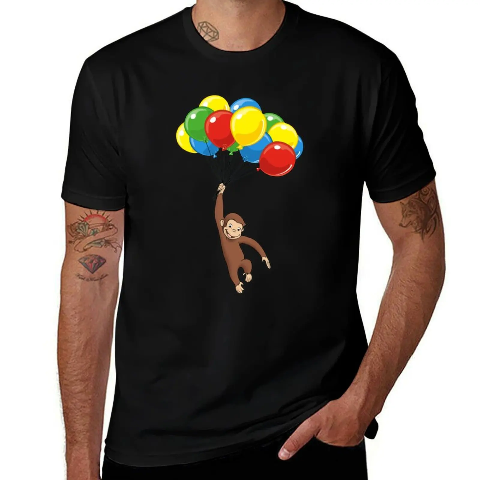 

Curious George balloons T-Shirt funny t shirts dark humor t shirts cotton 100% T-Shirt