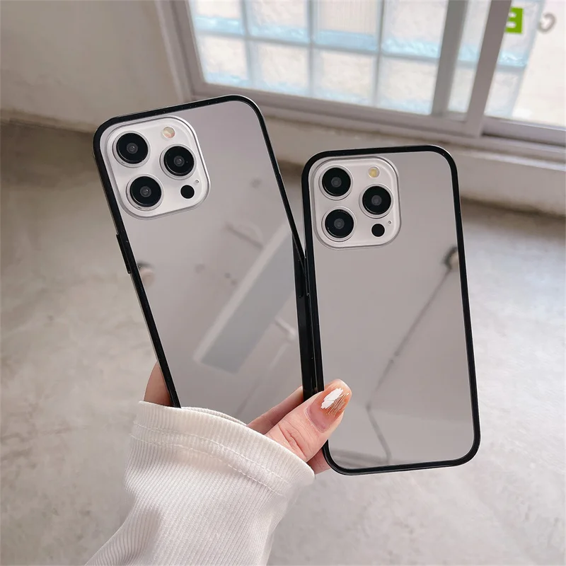 Black Edge Mirror Phone Case For iPhone 17 16 15 14 13 12 11 Pro