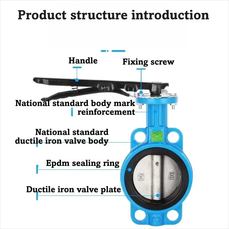 D71X 16 Manual Handle Wafer Butterfly Valve Ductile Iron Soft Seal For Water Pipe DN50 To 300