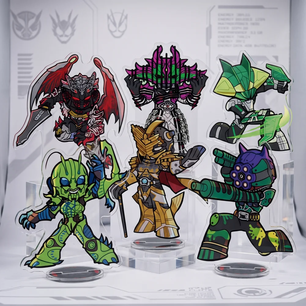 Kamen Rider 10cm Acrylic keychain Stand,Zero‑One Kuuga Kabuto Decade Chibi With Monster Collab Hero Desk Display Figure
