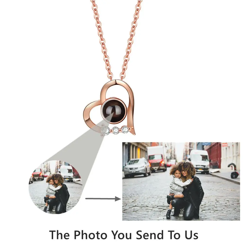 Classic Heart Necklace for Women 925 Silver Pendant Necklace Projection Photo Custom Photo Memory Jewelry Birthday Gift