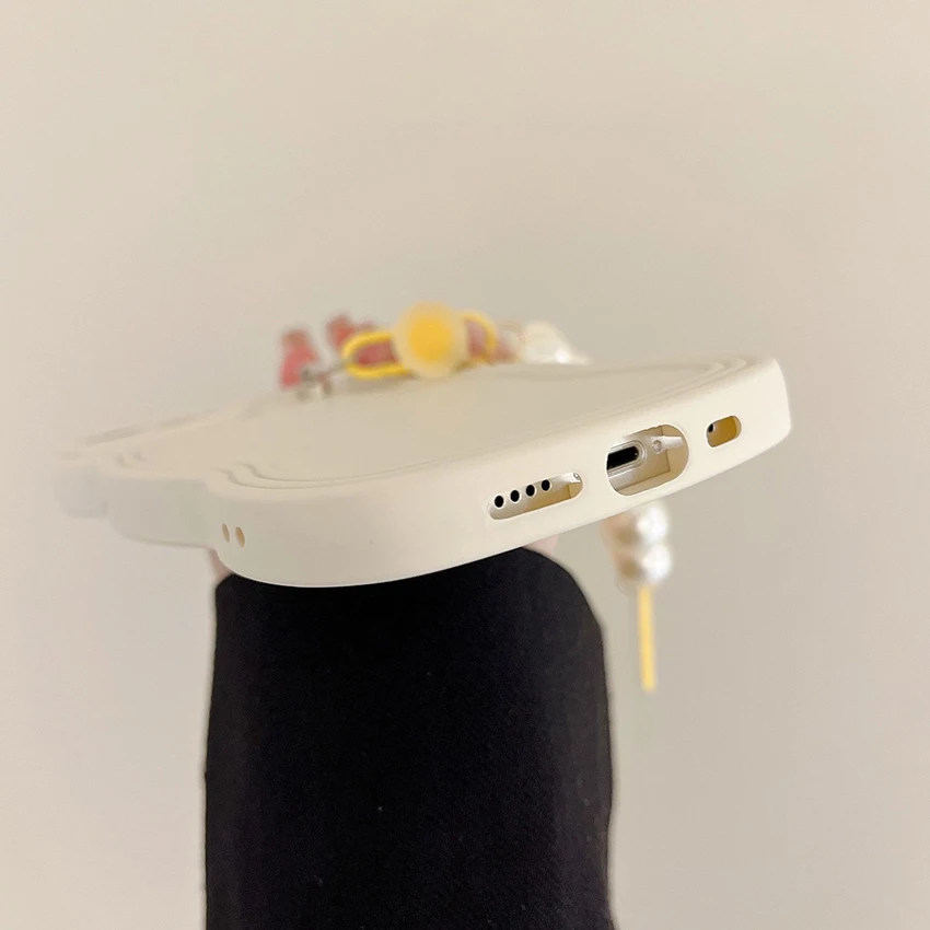 زهرة اللؤلؤ قلادة جراب هاتف آيفون 16 15 14 13 برو 12 11 ماكس موجة الحافة 16 برو 14 برو جراب هاتف سيليكون لينة 15 برو غطاء