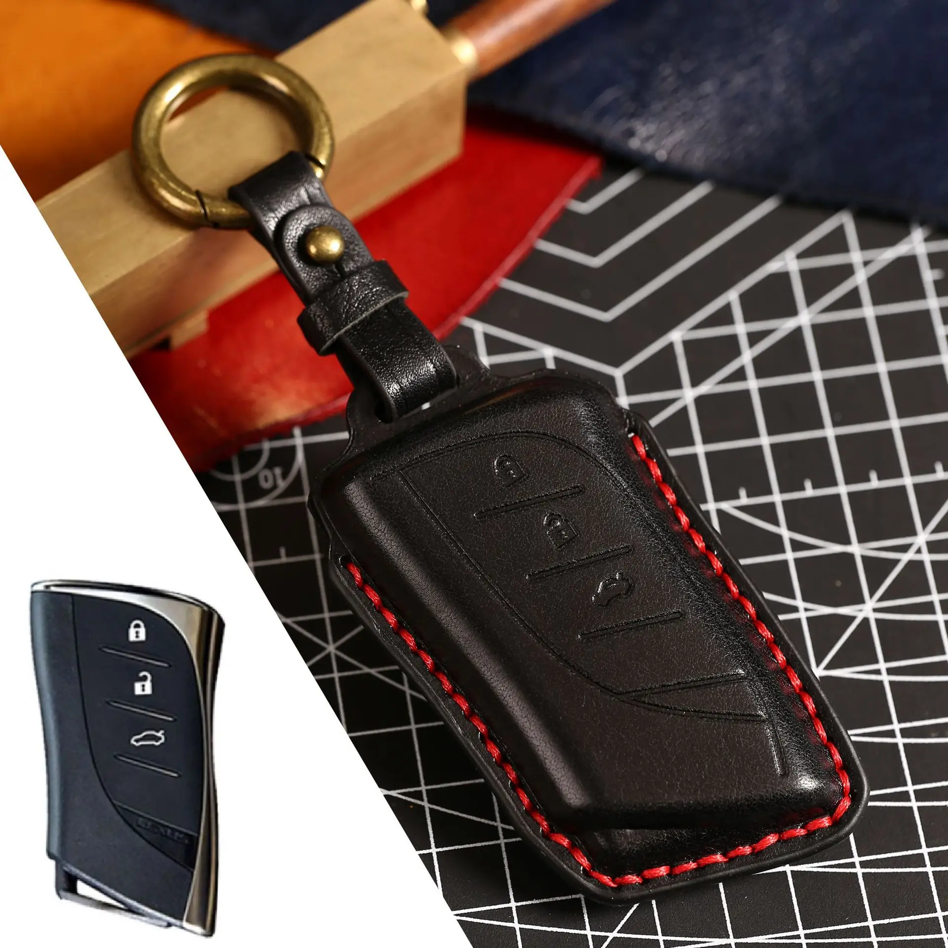 1pc Genuine Leather Remote Key Case Cover 3 Buttons For Lexus ES UX NX LC500 UX200 ES350 UX200 LS500 LS500H LC500h ES300h