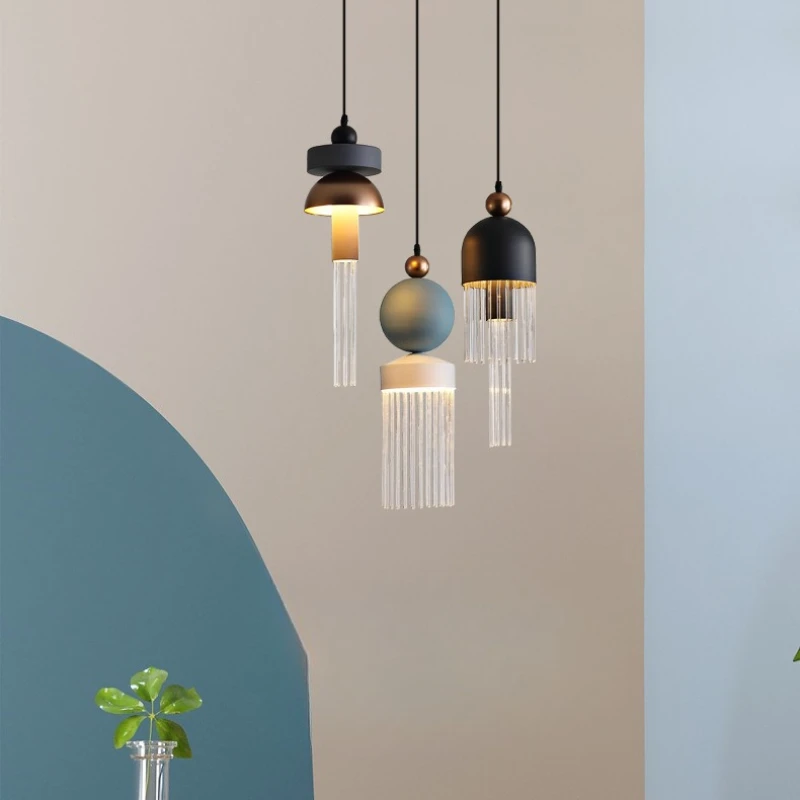 Nordic Modern Minimalist Restaurant Pendant Lights Iron Glass Blue Gray Macaron Lamp Bedroom Bedside Clothing Store Bar Table Li