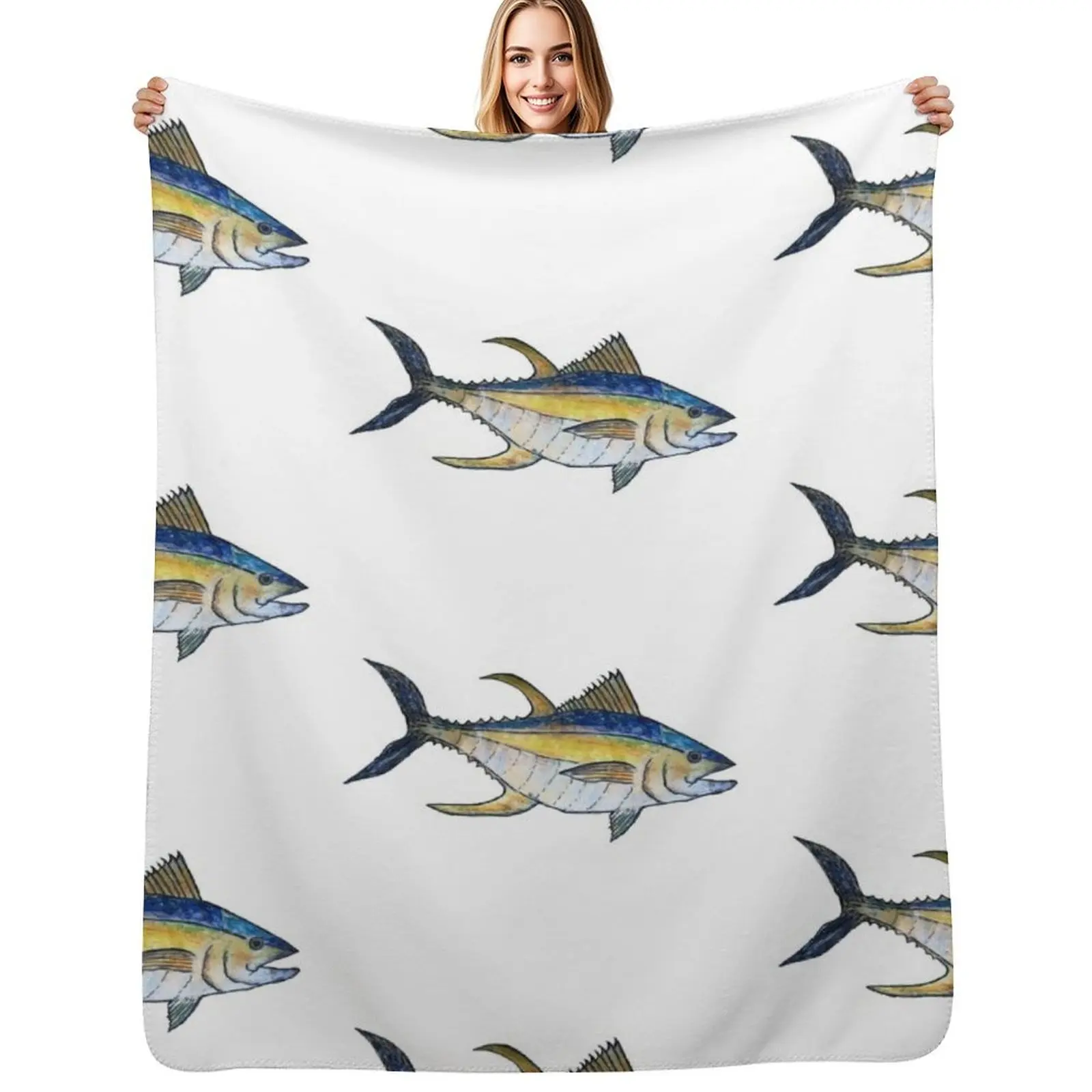 Yellowfin Tuna Fish Throw Blanket Travel Size Cozy Blanket for Plane Train