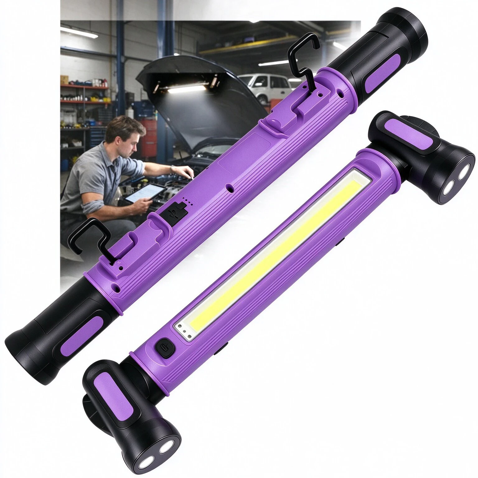Rechargeable Magnetic Work Light with Sensor Control Underhood Work Light with Hooks & Magnetic Base for Car Repairing,Garage