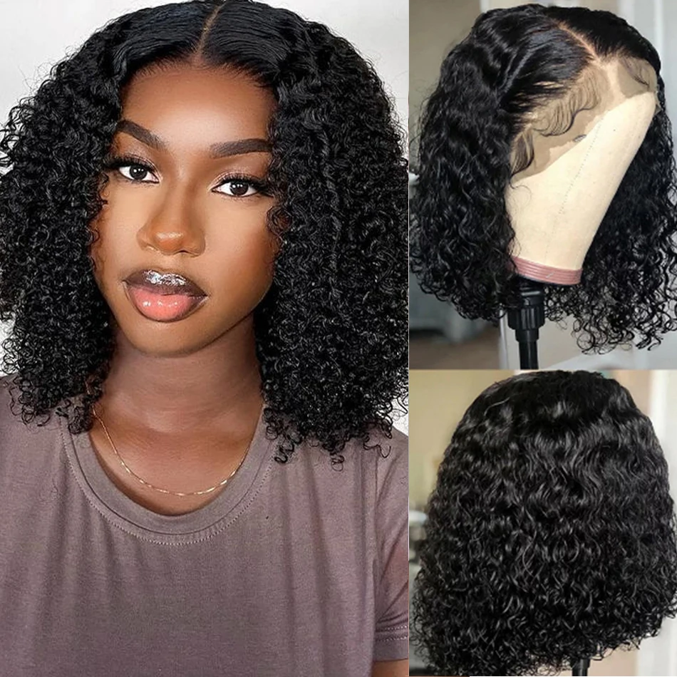 8Inch Kinky Curly Bob Frontal Wig 12A Malaysian Lace Front Human Hair Wigs Wet And Wavy 13X5X2 Bob Wig Frontal Wig Remy T-Part