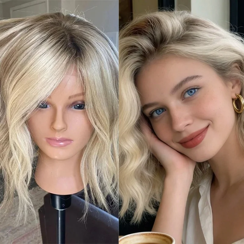 

Модный парик омбре, светло-русый, синтетический, с HD-кружевом спереди, 12 дюймов, короткий волнистый боб, невидимое прозрачное кружево, маленький/большой размер сетки