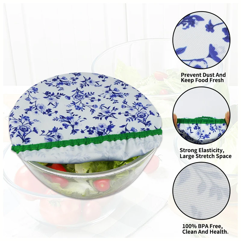 3 pcs Fabric Bowl Covers, Waterproof Reusable Elastic Bowl Covers, Food Storage Covers, Stretchy Lids For Food Fruits Leftover