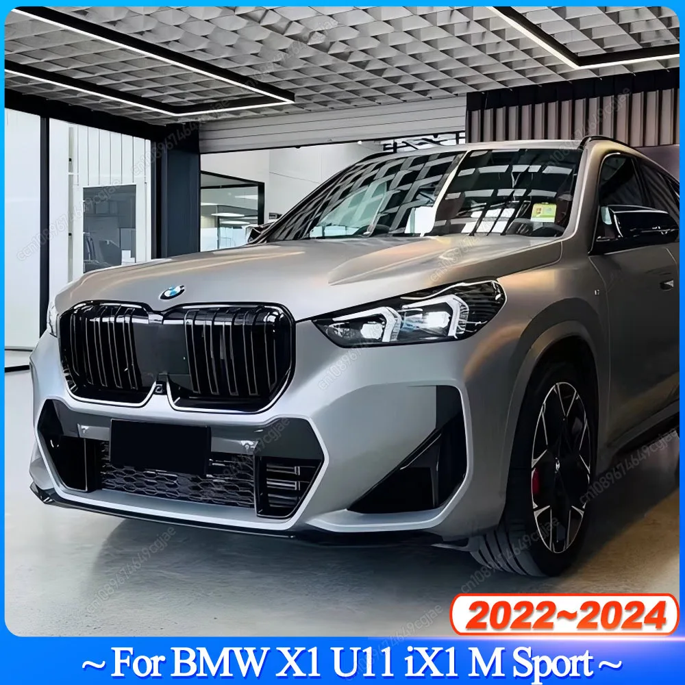 ل BMW X1 U11 iX1 M-Sport 2022-2024 الجبهة مصبغة سباق شواء أسود مزدوج شريحة نمط سيارة العلوي الوفير هود شبكة طقم الجسم