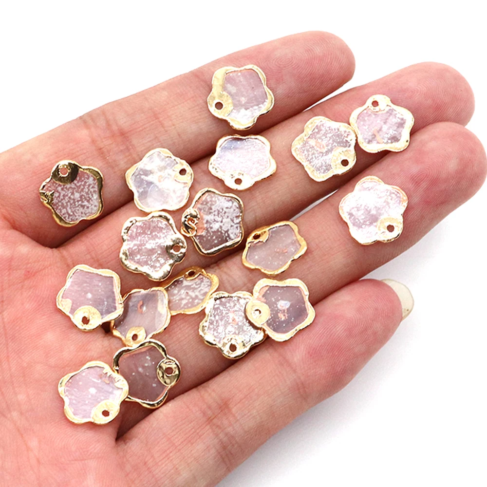 Plum Blossom-Shaped Natural Shell Single-Hole Pendant With Gold-Plated Edge Wrap Design DIY Necklace Earring Jewelry Material