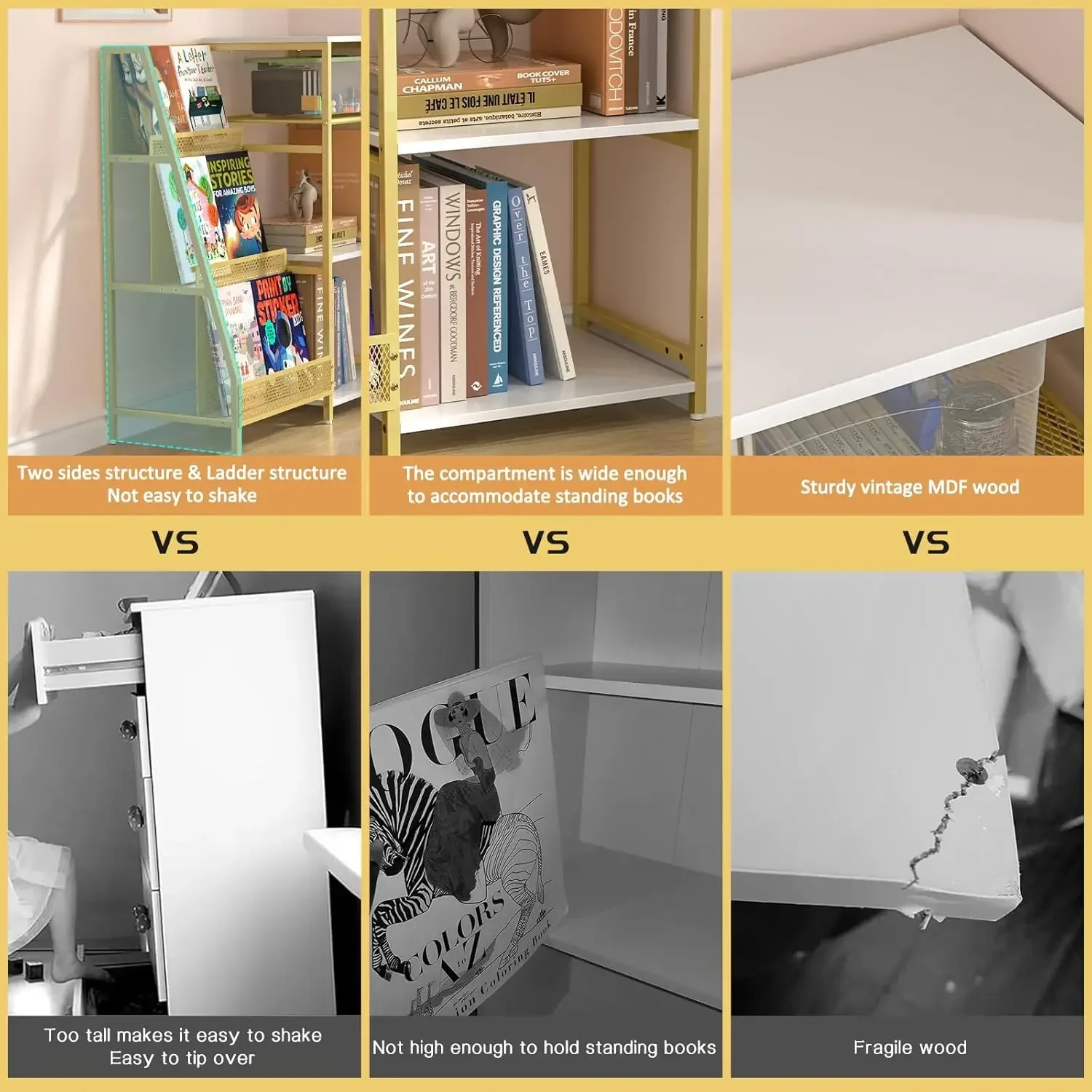 Bookshelf, Wooden Kids Bookshelf with 3-Tier Ladder Book Display Rack, Small Book Shelf Library Bookcase Storage Organiz