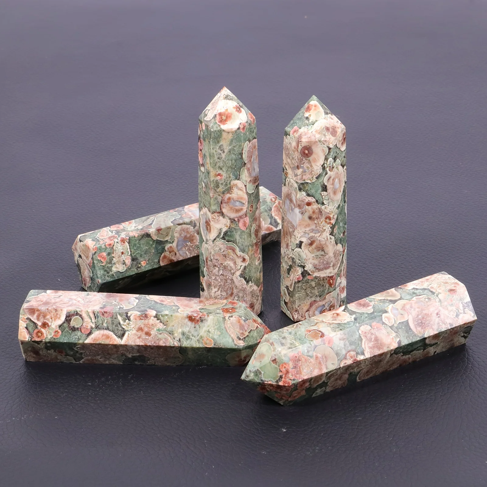 Natural Crystal Pillar Green Cherry Blossom Agate Pillar Crystal Single Pointed Hexagonal Ornament Suitable For Mother's Day - view 4