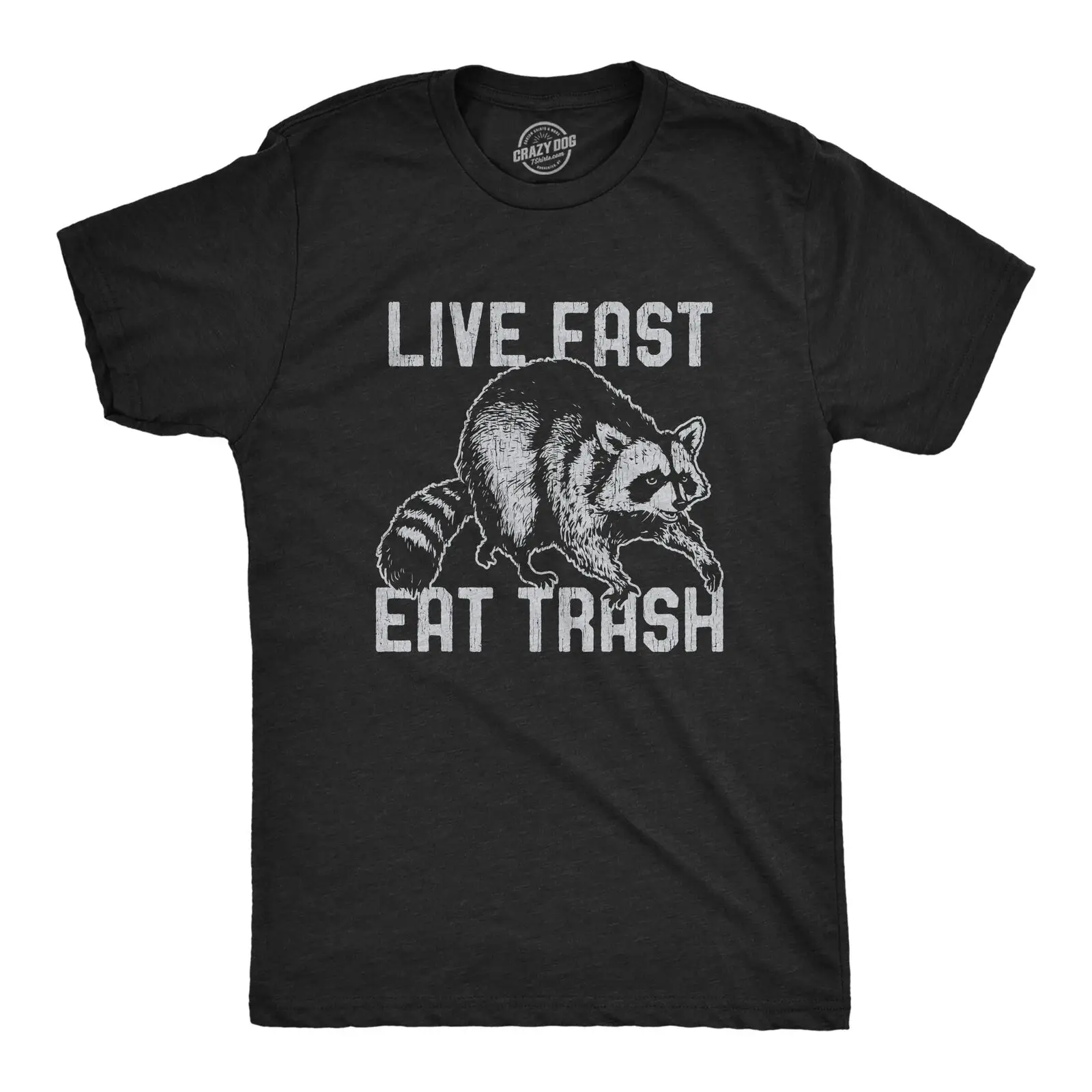 Mens Live Fast Eat Trash Tshirt Funny Raccoon Garbage Graphic Novelty Tee