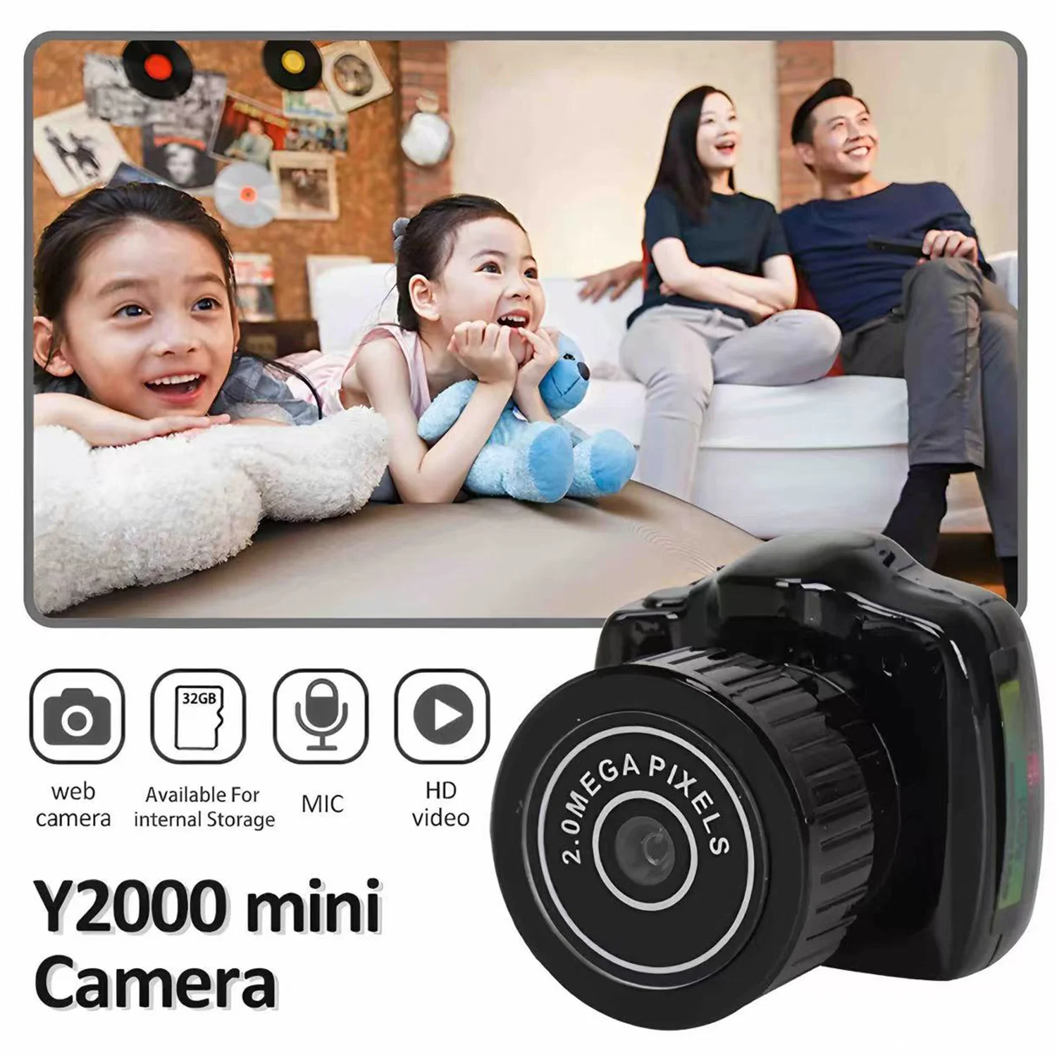

Y2000 Крошечная камера HD-видео-аудио-рекордер Автомобильная спортивная микро-камера Веб-камера с микрофоном Видеокамера 20 Вт Маленькая DV-видеорегистратор Безопасность Секретная няня