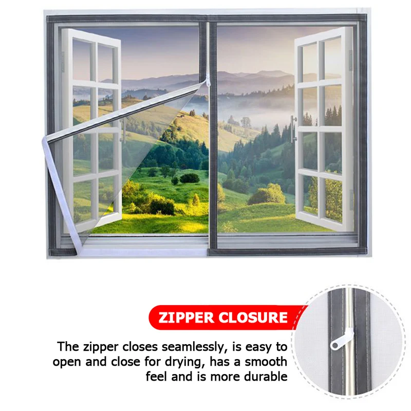 Zipper Mosquito Nets Multi Size Window Mesh with Zipper Self-adhesive for Windows Anti Mosquito Window Door Curtain Mesh