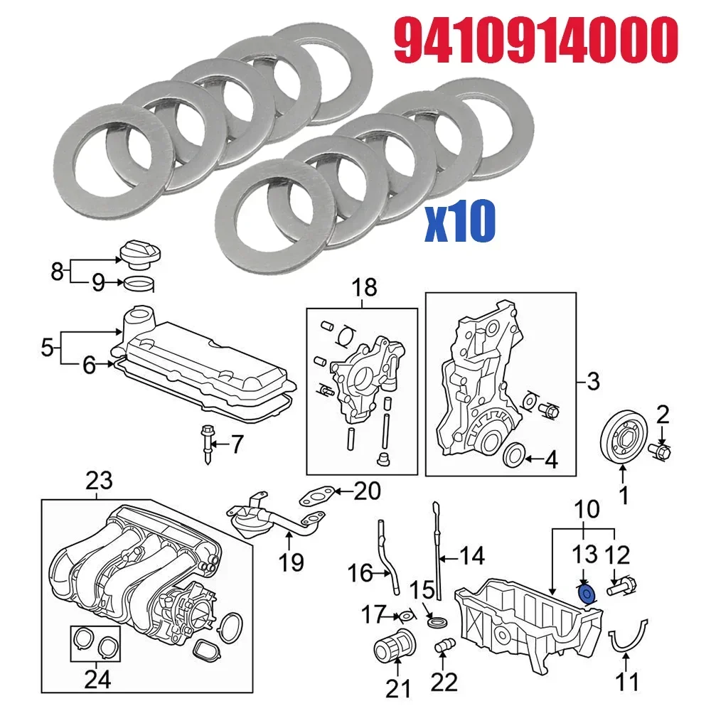 10PCS For Honda Accord Civic CRV CRZ HRV Acura 14MM Oil Drain Car Plug Crush Washers Gaskets 94109-14000 Silver Aluminum New