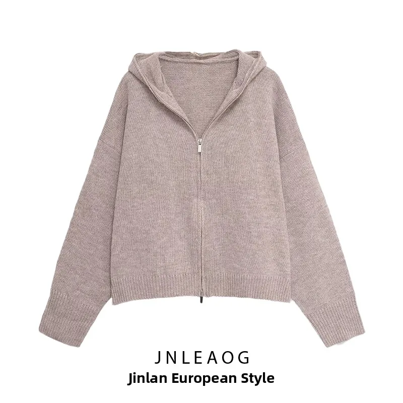 JNLEAOG Faionable Woolen Hooded Jaet Damen Street Sle Long Sve Reißverschluss Farbe Herbst Wintermantel