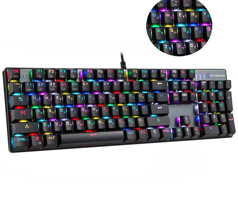 # Для Motospeed CK104 русский английский красный переключатель синий металл проводная светодиодная подсветка RGB анти-орео игровая механическая клавиатура