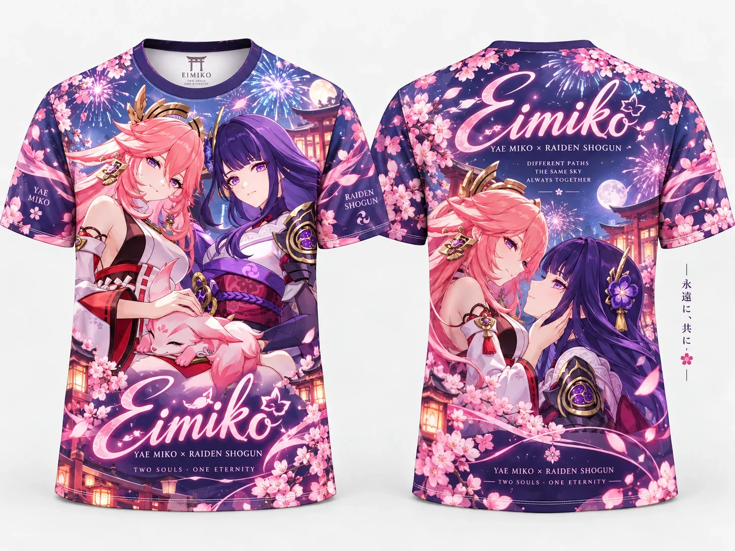 Y2K Eimiko T-shirt Yae Miko Raiden Shogun 3D Full Print Round Neck Tee Men Women Sakura Firework Moon Breathable Quick Dry Tops