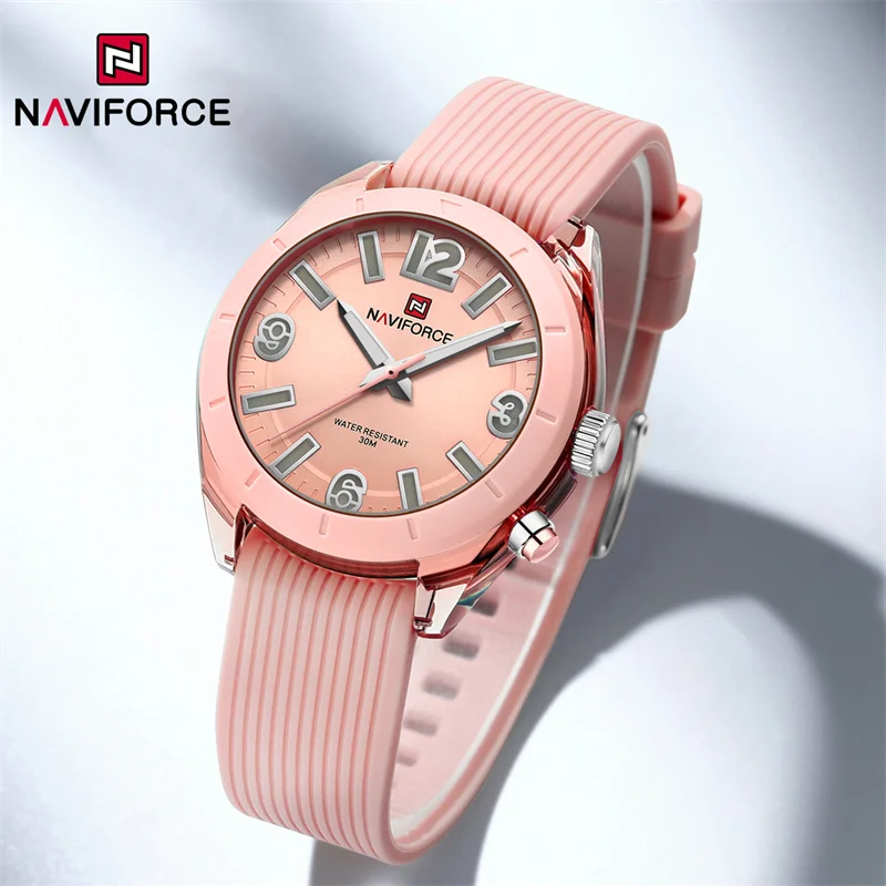 NAVIFORCE-Relógios femininos com pulseira de silicone impermeável, relógio de pulso feminino, moda luxo, elegante