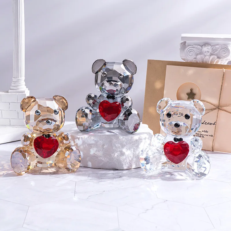 Crystal Teddy Bear Figurine - Red Heart, Soccer, Four-Leaf Clover & Balloon Bears - Lovely Animal Collectible Gift & Ornament