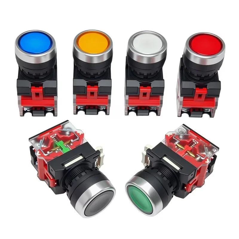 1pcs LA38-11BN ON-OFF Momentary/Latching Push Button Switch 22mm 4 Screws Circular Small Size Flat Round Panel Cutout
