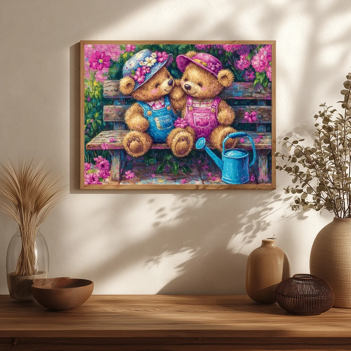 1Set  30X40CM/11.8X15.7in ,11Ct/14Ct Cross Stitch Kit Diy Garden Bench Teddy Bears Gift Embroidery Set For Festival
