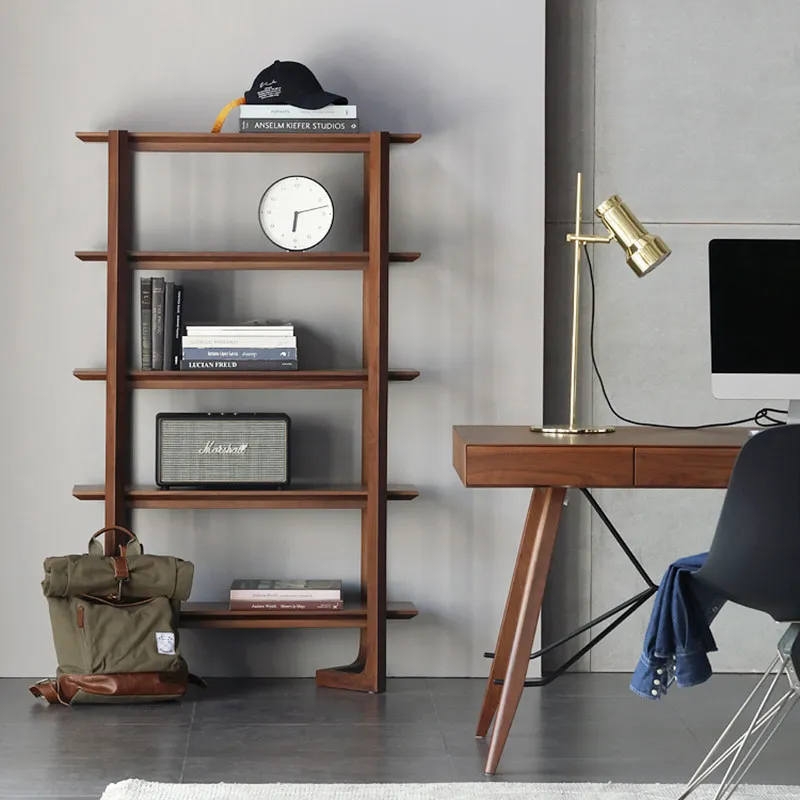 Solid wood bookshelf Bookcase Floor shelf Modern simple study Nordic living room combination household multi-layer storage cabin