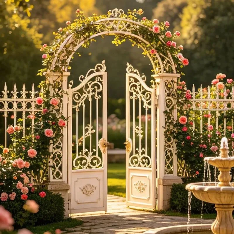 French Retro Hand Forged Wrought Iron Driveway Door Ornate Coiled Engraved Black Metal Entrance Gate for Luxury Villas