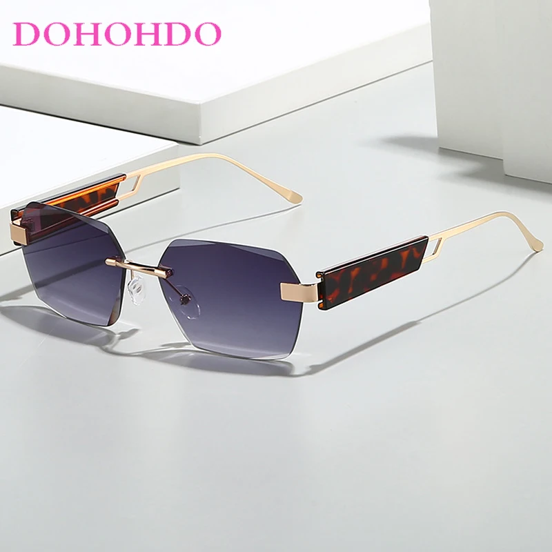 

Vintage Luxury Metal Rimless Rectangle Sunglasses Women Men Outdoor Fashion Design Eyewear Summer Traveling Driving Shades UV400