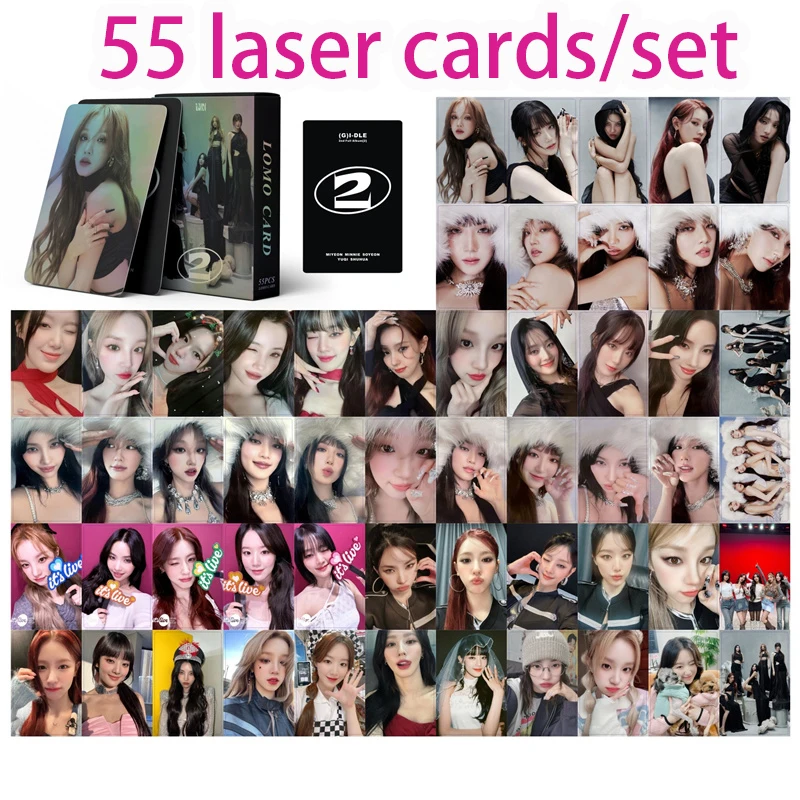 KPOP 55 Pcs/set Of Laser Cards(G)I-DLE Regular Album LOMO Card GIDLE MINNIE SHUHUA SOYEON YUQI MIYEON Gift Postcard Photo Card