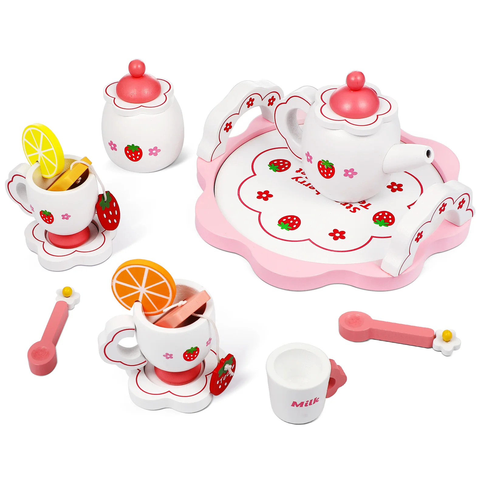 Tea Party Toy Set Kids Girl Kids' Toys Pretend Play Bamboo Educational Food Kitchen